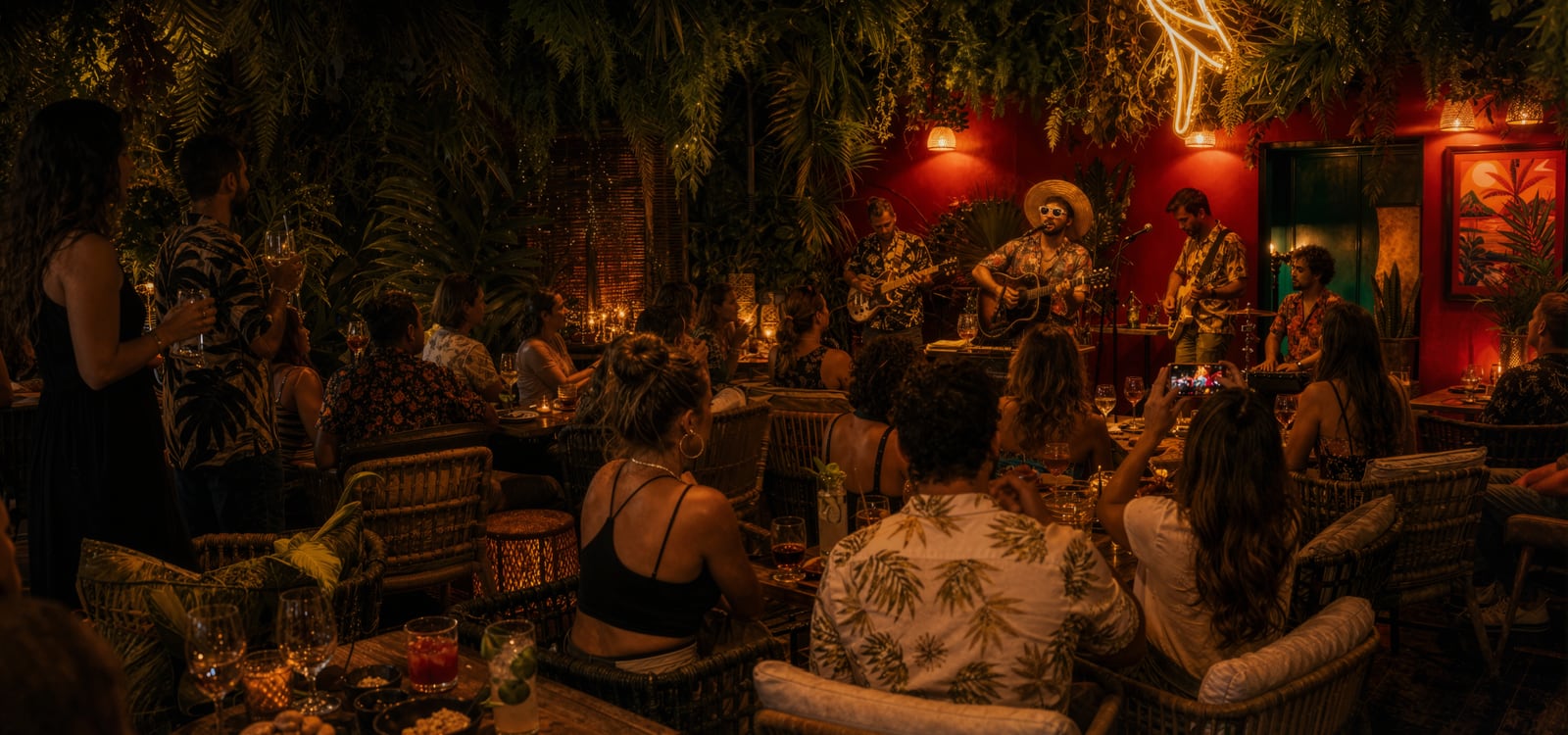 Ambiance de soirée au Duplex avec DJ et restaurant tropical